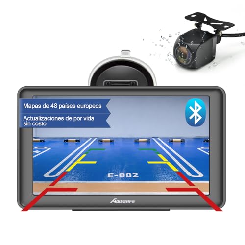 GPS Auto Awesafe 7'' com Câmara Traseira e Bluetooth para Carros/Camionetas AWESAFE - Câmeras de estacionamento para veículos motorizados - 7 polegadas, câmara traseira, bluetooth, mapas europeus