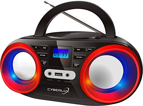Rádio Portátil BOOMBOX BT-CD-01 (Preto - Digital - Pilhas) Cyberlux - Áudio - rádio portátil, sintonizador digital fm, reprodução música CD/MP3, usb, leitor mp3