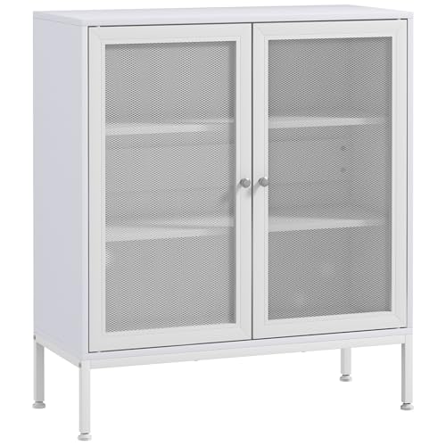 Armário HOMCOM Branco (MDF e Madeira - 80 x 37 x 92 cm) SPANISH AOSOM - Armários de cozinha - 3 prateleiras, porta abertura, estante ajustável, MDF e madeira