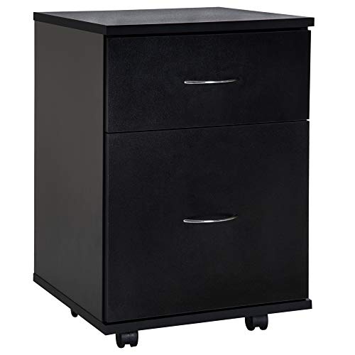 Armário de Madeira HOMCOM com Rodas e Gavetas | 41 x 39 x 58 cm - Preto HOMCOM - Armários de armazenamento e armários de bloqueio - madeira, rodas, gavetas, preto