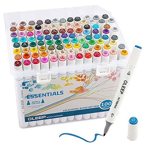 Conjunto 100 Marcadores Duplos com Base Alcoólica OLIEEP OLEEP - Marcadores e marcadores de texto - 100 marcadores, base alcoólica, desenho, design gráfico
