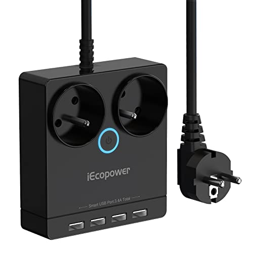 Extensão Elétrica IECOPower 2 tomadas com proteção contra sobrevoltas e 4 usb 3.4 a iEcopower - Filtros de linha e supressores de surtos - proteção contra sobrevoltas, 4 usb, IECOPower
