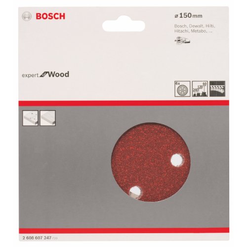 Conjunto de Discos de Lixa BOSCH Expert for Wood (6 peças) Bosch Professional - Lixa e esponjas de polimento - 6 peças, aderente, metal, vermelho