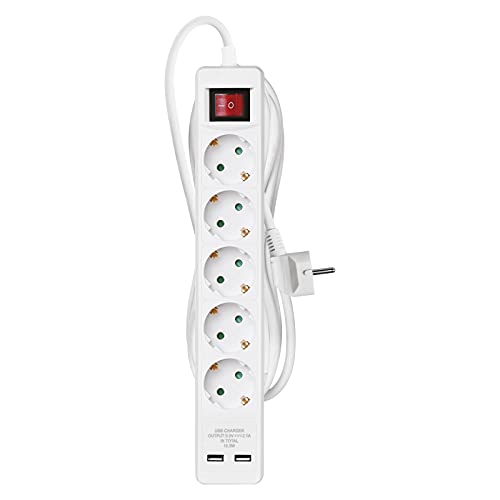 Extensão Elétrica EMOS P1523RU (5 Tomadas - Tipo F - 3 m) Emos - Fios de extensão - 5 tomadas, 2 portas USB, 3 m, interruptor