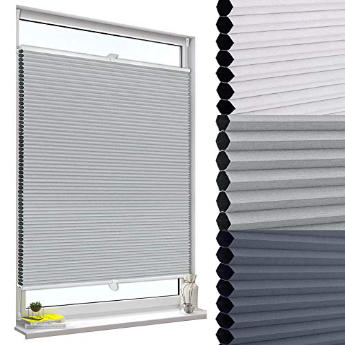 Estores WOLTU Plissado com Panos de Aves Cinzento Branco (120 x 130 cm) WOLTU - Persianas e cortinas - plissado, panos de ares, cinzento branco, 120x130cm