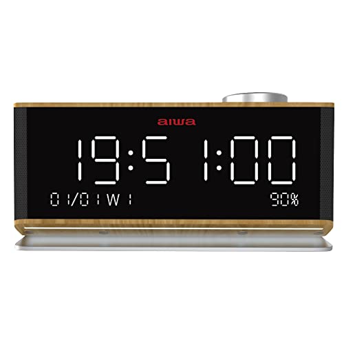 Rádio Despertador AIWA Cr-90Bt Madeira Aiwa - Áudio - rádio despertador, aiwa cr-90bt, madeira, bluetooth, fm pll, leitor microsd