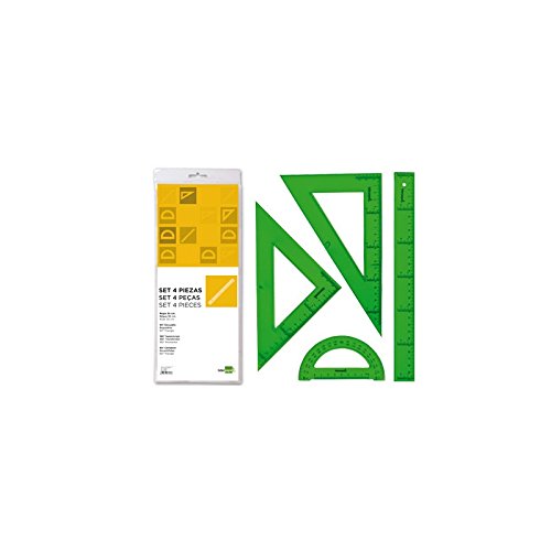 Conjunto de Régua e Quadrado LEDERPAPEL Verde Liderpapel - Esquadros - régua, quadrado, escala graduada, plástico transparente