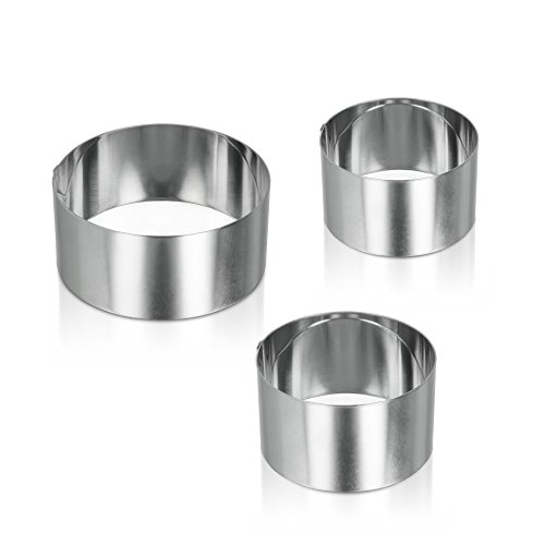 Conjunto de 3 Anéis para Embalar METALTEX Metaltex - Formas de cozinha - anéis metálicos, design moderno, caixa de embalagem, dimensões