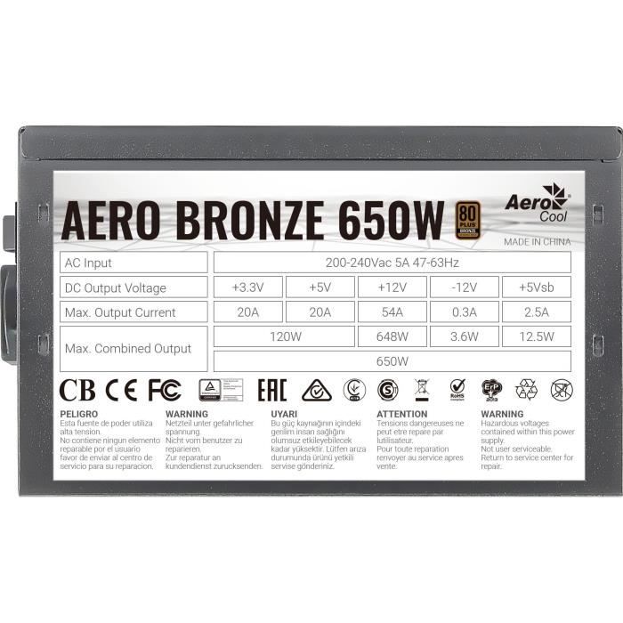 Fonte de Alimentação AEROCOOL Aero-650W Aerocool - Transformadores de voltagem e reguladores - aerocool, 650W