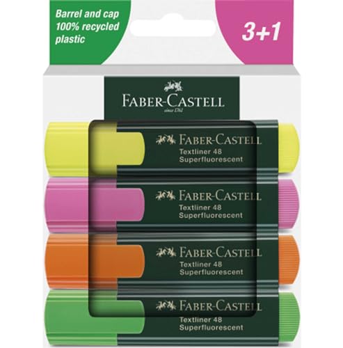 Pack 4 Marcadores FABER-CASTELL Textliner (Multicor) Faber-Castell - Marcadores e marcadores de texto - multicor, fluorescente, biselada, transparente