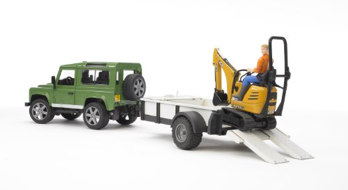 Veículo BRUDER Land Rover Defender com Reboque (Idade Mínima Recomendada: 3 anos) Bruder - Brinquedos - veículo, reboque, ajustável, escavadora