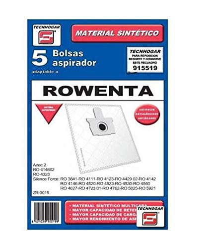 Sacos TECNOHOGAR para Aspiradores Rowenta Silence Force e X-Trem (5 Un) Ersa - Acessórios de aspirador - sacos, filtro poliéster, alta qualidade, filtração eficiente