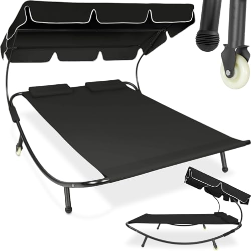 Espreguiçadeira Dupla TECTAKE (Preto - Aço - 195x72.5x111 cm) TecTake - Móveis de exterior - 200 kg, 18 kg, 185x195x142-175 cm, poliéster