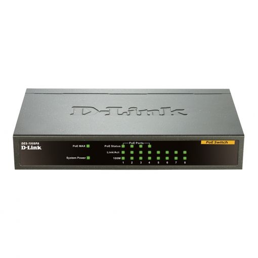 Switch D-LINK DES-1008D (8 Portas Gigabit - 2000 Mbps) D-Link - Concentradores e comutadores - 8 portas, gigabit, poe, compacto