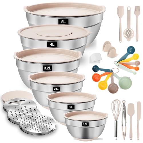 Conjunto 6 Bacias de Cozinha YLYADL com Tampa de Aço Inoxidável YIYADI - Cozinha & sala de jantar - 6 bacias, aço inoxidável, tampa hermética