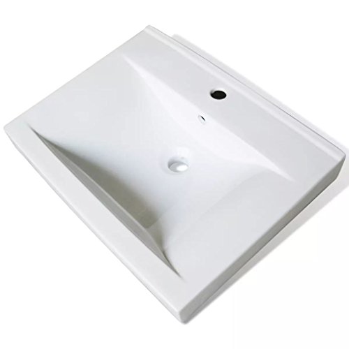 Lavatório de cerâmica retangular luxuoso vidaXL furo para torneira 60 x 46 cm branco vidaXL - Acessórios de encanamento - cerâmico, retangular, luxuoso, vidaxl, torneira