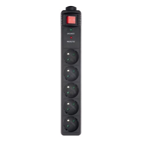 Extensão Elétrica GEMBIRD SPG5-C-5 (5 Tomadas - Tipo F - 1.5 m) Gembird - Filtros de linha e supressores de surtos - 5 tomas, 2500w, proteção contra sobrecarga, interruptor