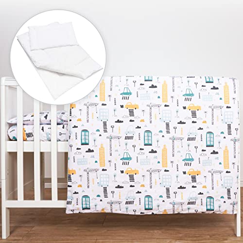 Conjunto edredões HOMCOM com fronhas e lençóis para berço | 95x65cm - Cidade Baby Comfort - Roupa de cama e cama - edredao, fronha, lençol, berço