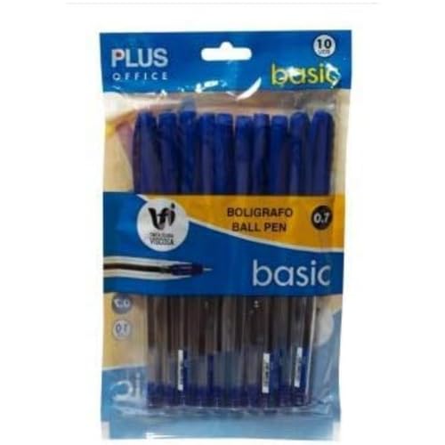 Esferográfica Plus Basic Azul 10 Unidades PLUS OFFICE - Canetas - 10 unidades, azul, ponta média, tinta à base de água