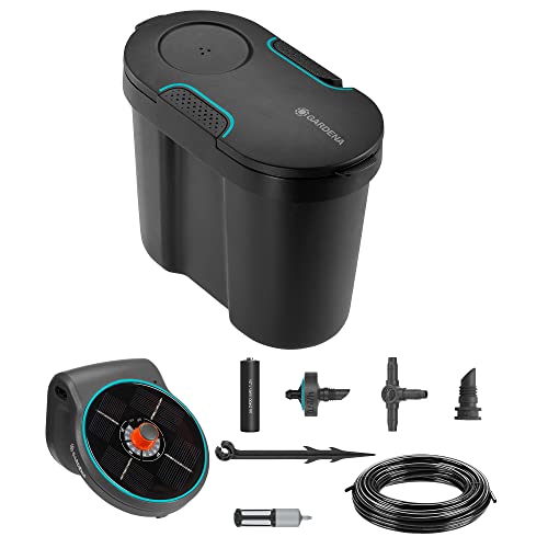 Conjunto de Rega Gota-a-Gota GARDENA Aqua Bloom Gardena - Controlos de aspersores - rega sem fios, energia solar, 3 pilhas recarregáveis, conjunto completo