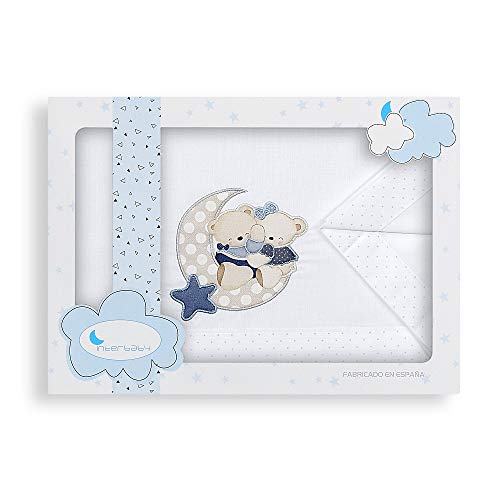 Lençol de Berço Interbaby 100% Algodão Branco e Azul (140x180cm) Mindoo - Lençóis - algodão, 140x180cm, branco, azul