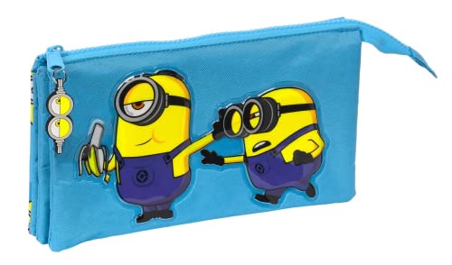Porta-Canetas Minions Triple Minionstatic (Idade Mínima Recomendada: 3 anos) safta - Estojos para canetas e lápis - três compartimentos, removível, 22 x 12 x 3 cm