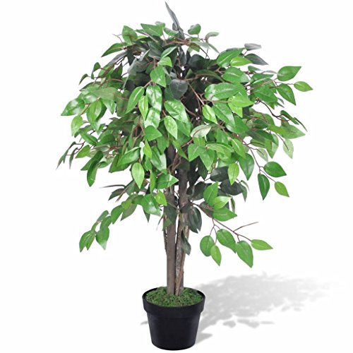 Planta artificial VIDA XL (Ficus, 90cm) vidaXL - Flores artificiais - 90cm, folhas elaboradas, tronco de madeira, realista