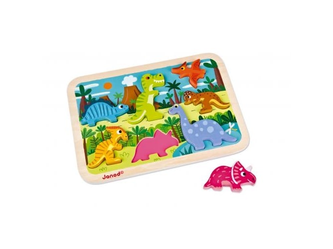 Puzzle 2D JANOD Dinosaurs (Idade Mínima: 3) Janod - Quebra-cabeças de madeira e com pinos - puzzle, madeira, 7 peças, dinossauro