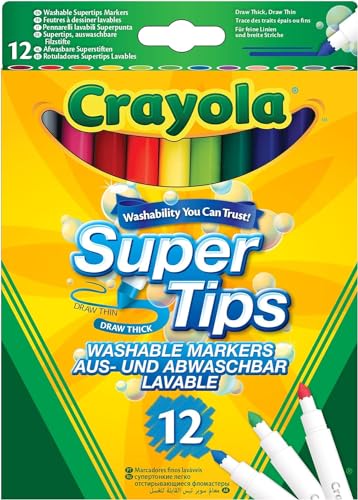 Marcador CRAYOLA Super Tips (12 Cores) NOMACO - Brinquedos - 12 cores, super tips, laváveis, dupla ponta