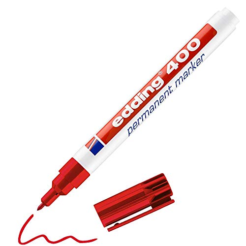 Marcador Permanente EDDING 400 Ponta Fina Azul e Vermelho e Branco Edding - Marcadores e marcadores de texto - ponta fina, resistente à água, secagem rápida, livre de toxinas
