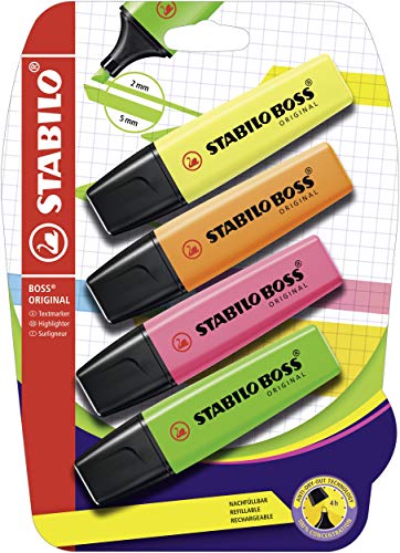 Marcador Flutuante STABILO BOSS Original 4 Cores Stabilo - Marcadores e marcadores de texto - flutuante, traço extra-longo, tinta à base de água