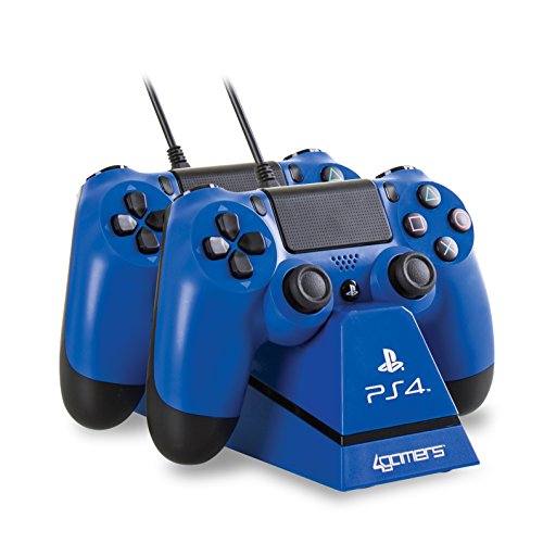Carregador de Comando Duplo PS4 4Gamers Azul A4T - Adaptadores de energia e carregadores - ps4, duplo, azul