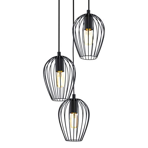 Candeeiro Suspenso EGLO 3-380 Newtown (Preto - E27 - 3 x 180 W - Aço) EGLO - Luminárias de teto - preto, e27, 3 x 180 w, aço