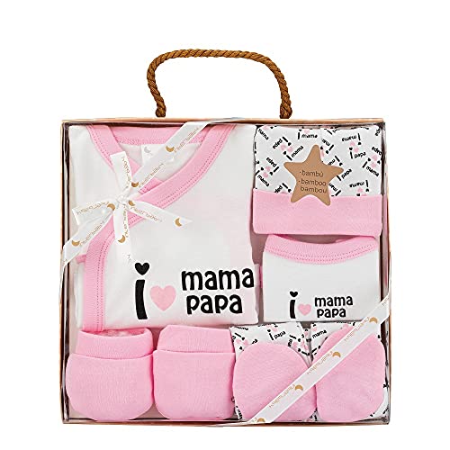 Conjunto de 5 peças para recém-nascidos INTERBABY i love mama-papa rosa Interbaby - Conjuntos de presente para bebê - conjunto, 5 peças, recém-nascidos, interbaby, i love mama-papa, rosa