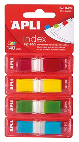 Dispensador APLI 40 Indicadores ZIGZAG 45X12mm APLI - Notas autoadesivas - dispensador, apli, indicadores, zigzag, vermelho, laranja, verde, azul