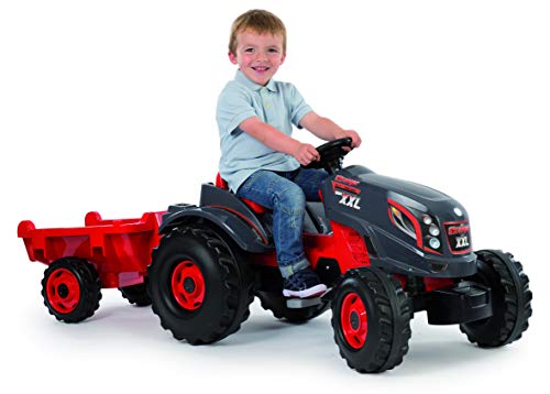 Trator SMoby Stronger (Idade Mínima Recomendada: 3 anos) Smoby - Brinquedos - 3 anos, capô aberto, volante buzina, reboque ajustável
