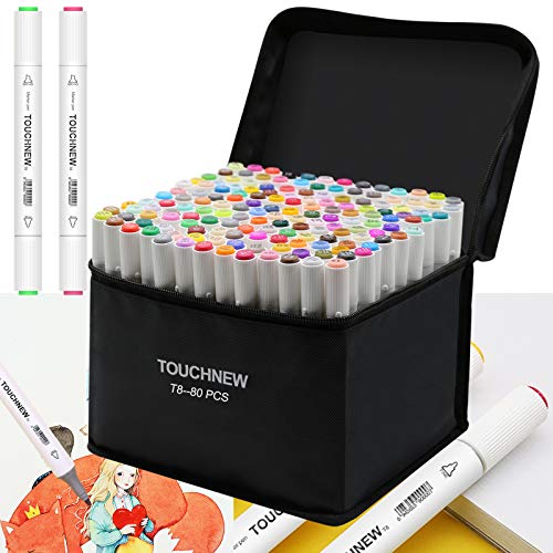 Conjunto de 80 Marcadores Coloridos Touchnew TOUCHNEW - Marcadores e marcadores de texto - 80 cores, ponta fina, álcool, resistente
