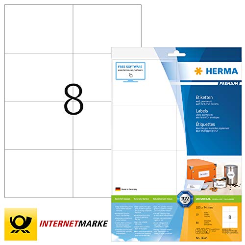 Herma Labels white 105x74 SuperPrint 80 pcs. HERMA - Papel de impressora e copiadora - 80 folhas, superprint, 105x74mm, branco
