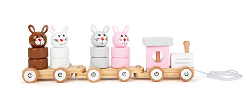 Brinquedo de Trabalhos Manuais SMALL FOOT COMPANY 11719 Small Foot - Brinquedos de empurrar e puxar - 18 peças, locomotiva, vagões, conejos