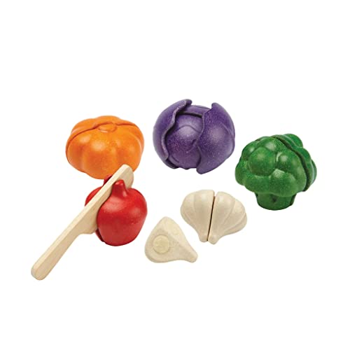 Conjunto de brinquedos Plan Toys 5 new vegetables to discover PLAN TOYS - Brinquedos - 5 vegetais, cortador, faca em madeira, reconhecimento