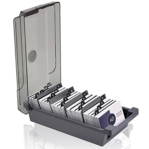 Caixa de Arquivo para Cartões de Visitas 500 Folhas Organizador de Cartões de Visita com Tabuleiro Cinzento Tusenpy - Arquivamento e organização - 500 folhas, tabuleiro cinzento, 24x12x7,5 cm