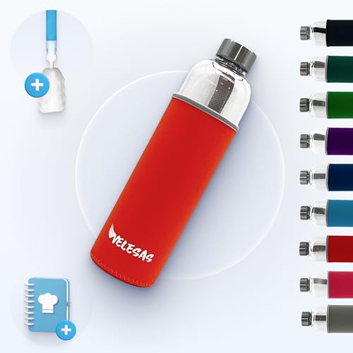 Garrafa VELESA 500ml com Bolsa (Laranja - 1 L) APK Warenvertrieb GmbH - Garrafas de água - vidro borosilicato, 500ml, polipropileno, inox