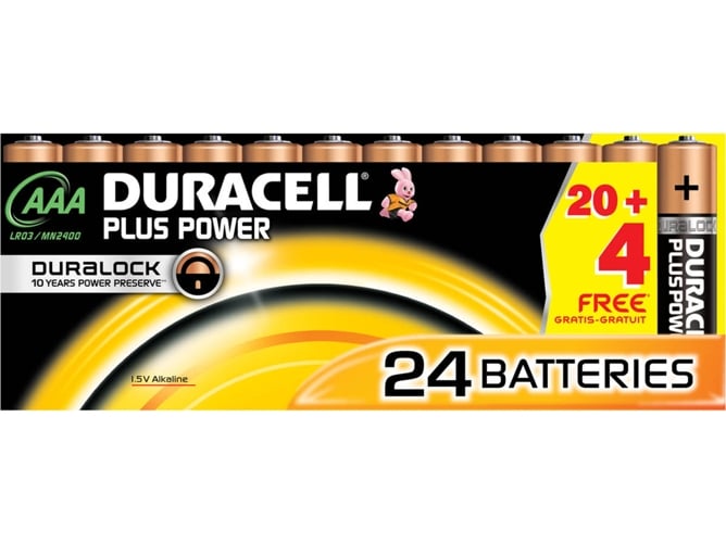 Pilha DURACELL Plus Power Single-Use Battery Duracell - Baterias de uso geral - alcalino, AAA, 1.5v, 24 unidades