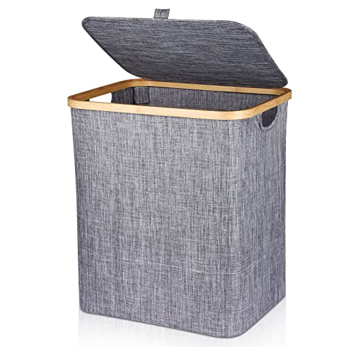 Cesto para Roupa Suja AOKYOM 60 L Cinza duoledaeu - Cestos de roupa - 60l, tela oxford, 4 suportes de bambu, design plegável
