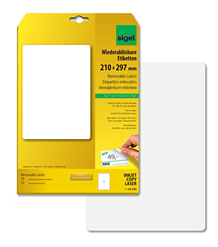 Etiquetas autocolantes SIGEL LA230 | Branco Sigel - Papel de impressora e copiadora - a4, bordas arredondadas, removíveis, laser e jato de tinta