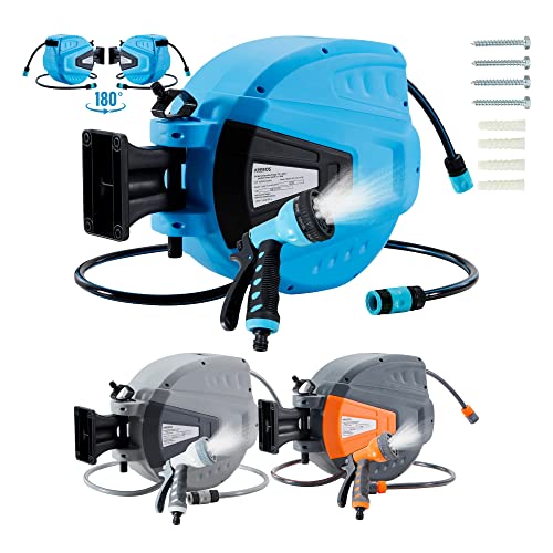 Arebo's Automatic Reel Garden Hose 30M 180º Canbolat Vertriebs GmbH - Fios e cabos elétricos - 30m, comprimento ajustável, aço inoxidável, cinzento