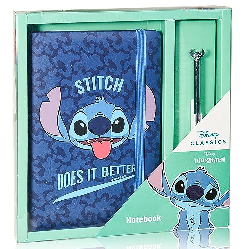 Caderno DISNEY Stitch (Lilo e Stitch) 21x14cm Cerdá - Cadernos e bloco de notas - 21x14cm, papel sem ácido, elástico, bolso