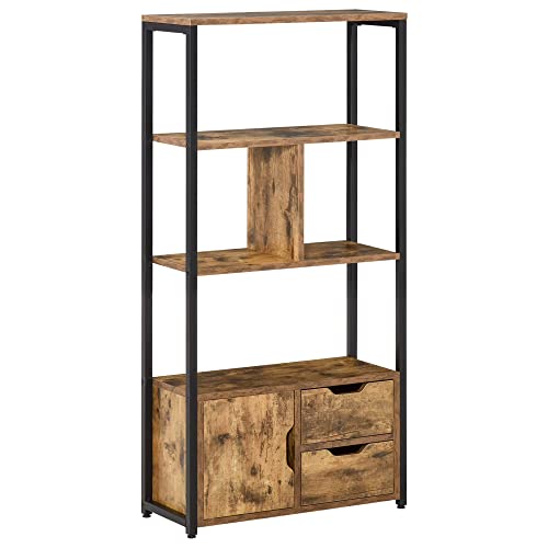 Estante HOMCOM Castanho (Madeira e Metal - 58 x 24 x 122 cm) HOMCOM - Estantes e prateleiras de pé - madeira, metal, 58x24x122cm