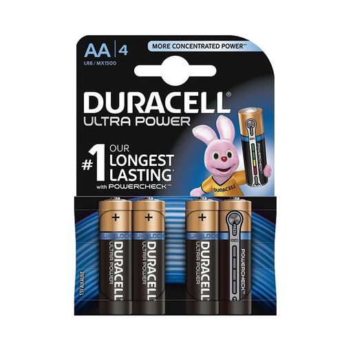 Pilhas Duracell Ultra Power AA (4 unidades) Duracell - Baterias de uso geral - 1500 mAh, 10 anos armazenamento, alcalino, 4 unidades