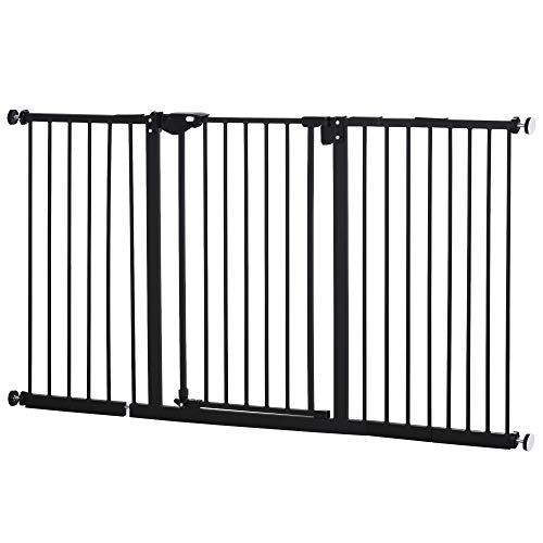 Barreira Extensível PawHut para Cães 74-147.5x76.2cm Preto SPANISH AOSOM - Portões para bebês e animais de estimação - extensível, 74.5x76.2 cm, preto